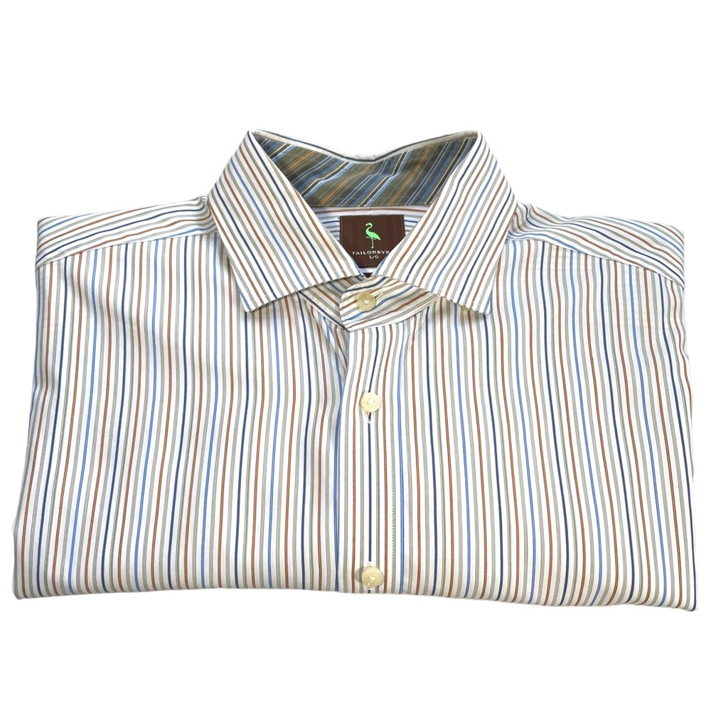 TAILORBRYD 100% Cotton Striped Button Down Long Sleeve Shirt Flip Cuff In Large